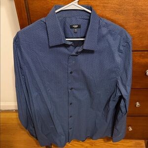 Express Men's Slim 1MX Navy Patterned Casual Shirt